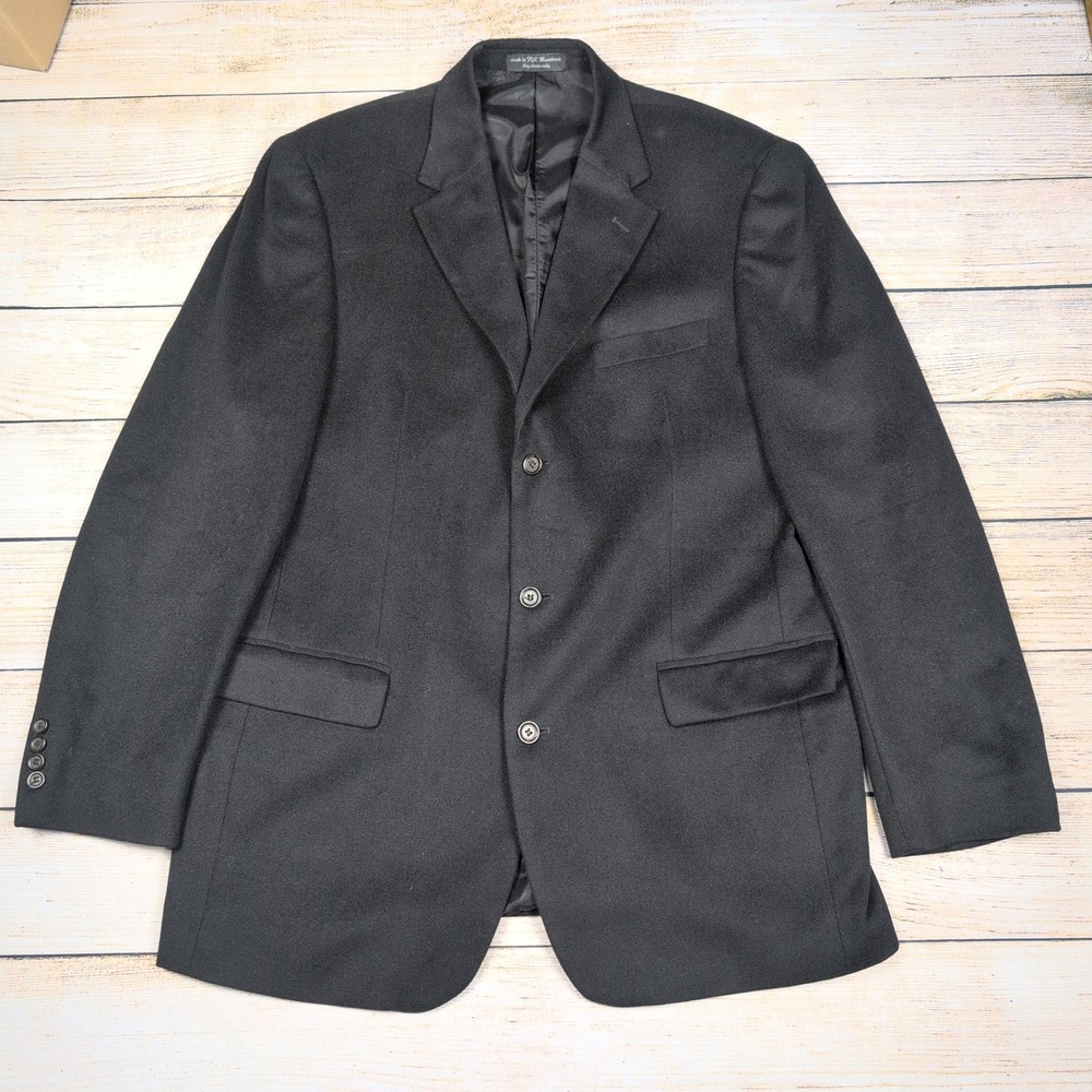 Andrew Fezza Wool Silk‎ Cashmere Black Blazer Jacket Mens 44 L